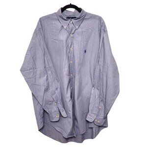 Ralph Lauren Blue Striped Button Down Shirt Size 17.5 Classic Fit
